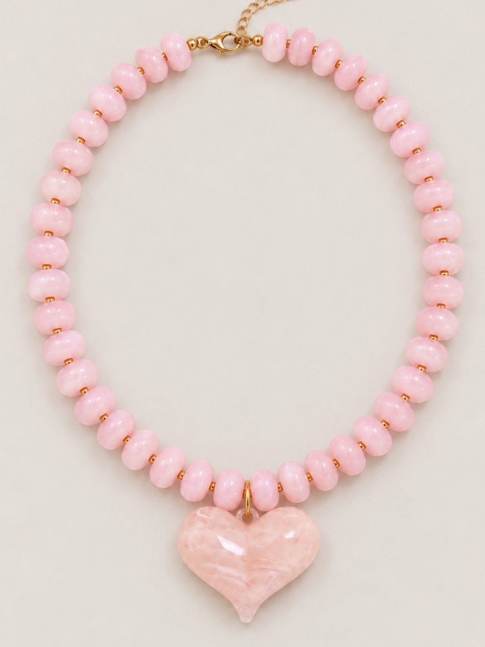 New! Blush Pink Beaded Heart Statement Necklace NWOT